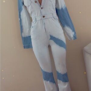 Fashion Nova Blue and White Color-Block Jumpsuit